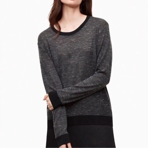 WILFRED BY ARITZIA- Berri Sz Small Crewneck Sweater Light Gray Black Stretch - Picture 1 of 13